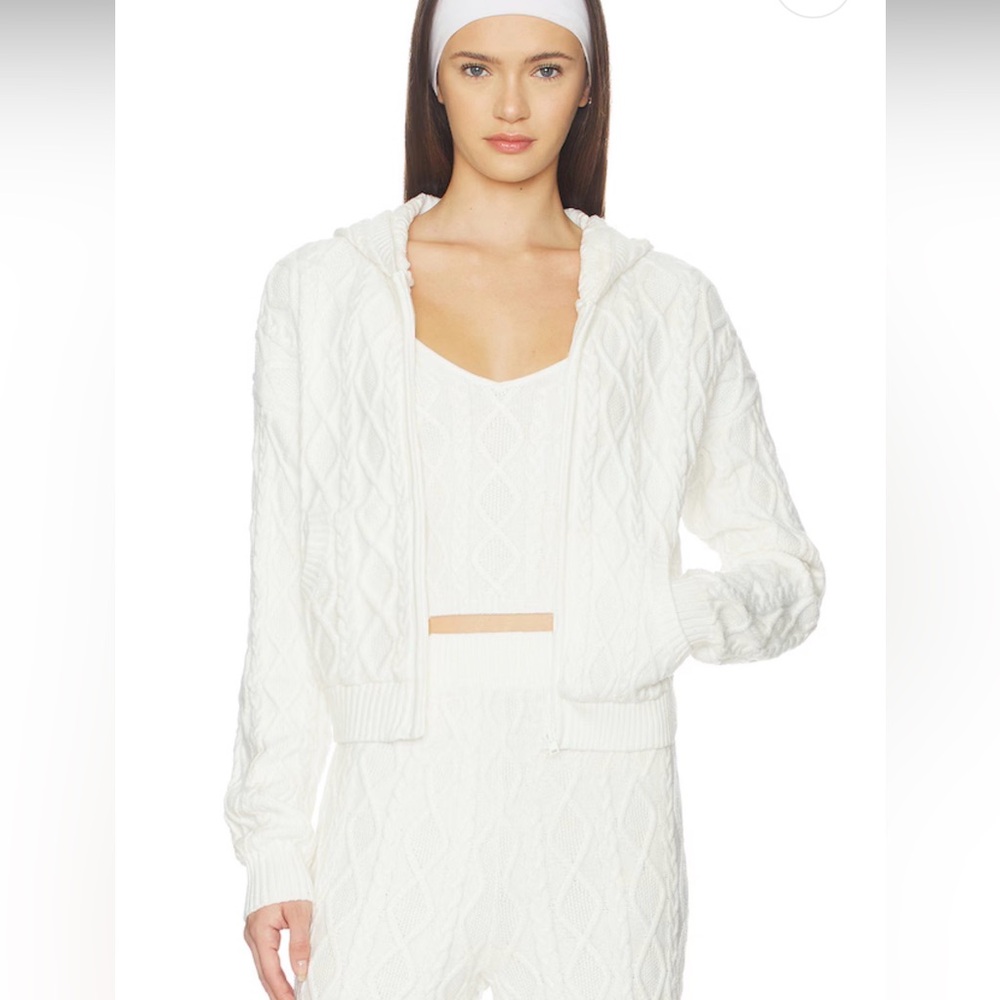 SKIMS Sweater Knit Shrunken Zip Up Hoodie in Ivory